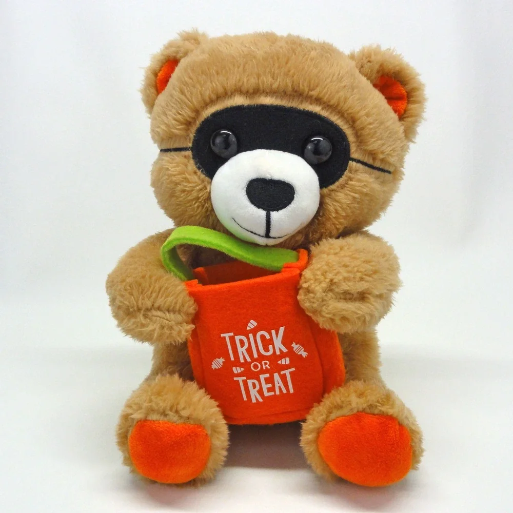 Hallmark Halloween Bandit Bear Plush Brown Orange Trick or Treat Mask MJN1488 9